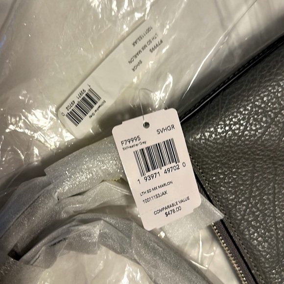Women’s Coach xl Marlow Bag 11x13 Pebble leather & suede Heather Gray .NWT - Picture 12 of 16
